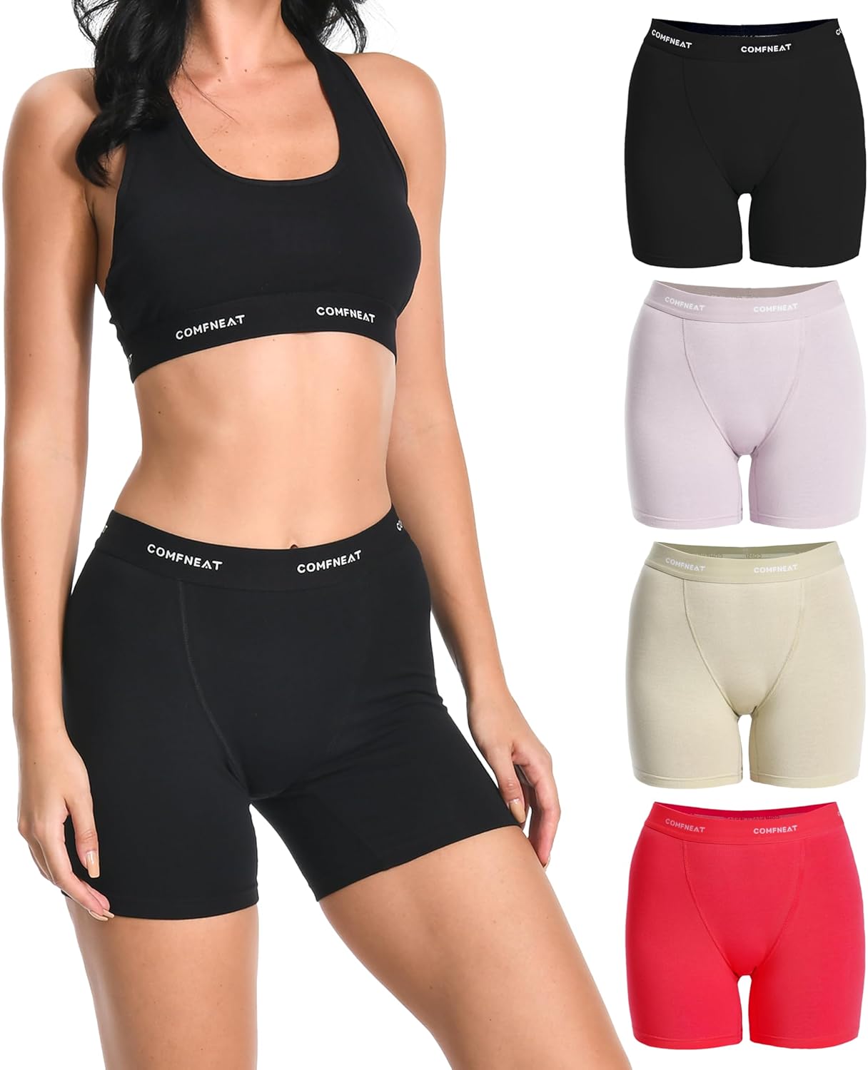 Comfneat Women's 4-Pack Boyshorts Cotton Spandex Boxer Briefs Stretchy Underwear Knitwear