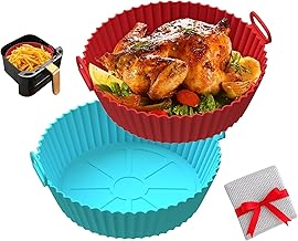 Azaria 2PCS Silicone Air Fryer Liners - Round Basket Baking Tray Pot with Ear Handles | Nonstick, Reusable & Heat Resistant | Multipurpose Oven, Baking & Cooking Insert Accessories