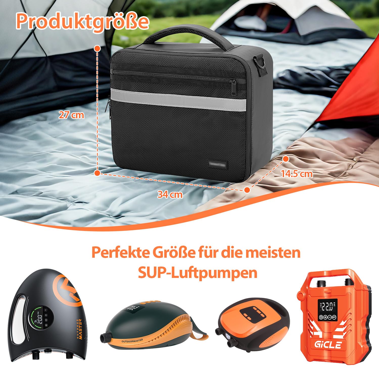 SUP Borsa per pompa, borsa per la pompa ad aria SUP compatibile con la maggior parte delle pompe elettriche SUP, custodia impermeabile con tracolla per accessori paddleboard (solo borsa)
