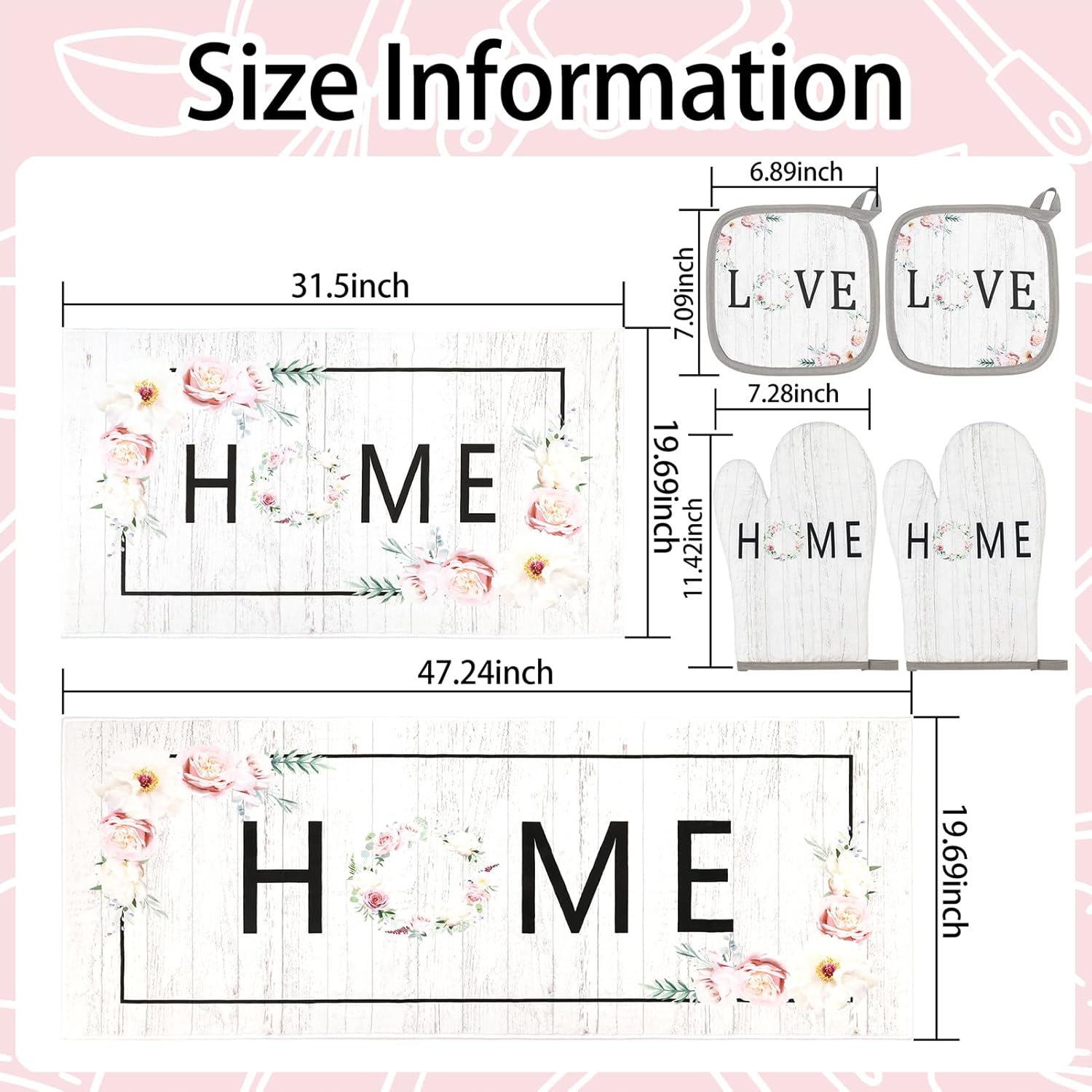 10 Pcs Kitchen Decor Sets with Rugs and Towels Farmhouse Home Decor Set 4PCS Dish Towels 2 Pot Holders 2 Kitchen Rugs (White)