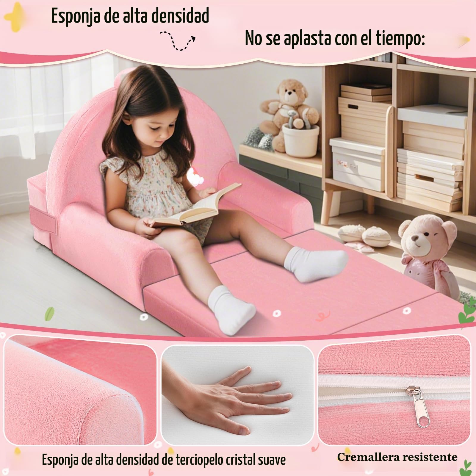 Sofá Infantil, 2 en 1 Silla Plegable para niños, 150cm Suave sofá de Terciopelo de Cristal para los niños pequeños para el Dormitorio, Sala de Estar