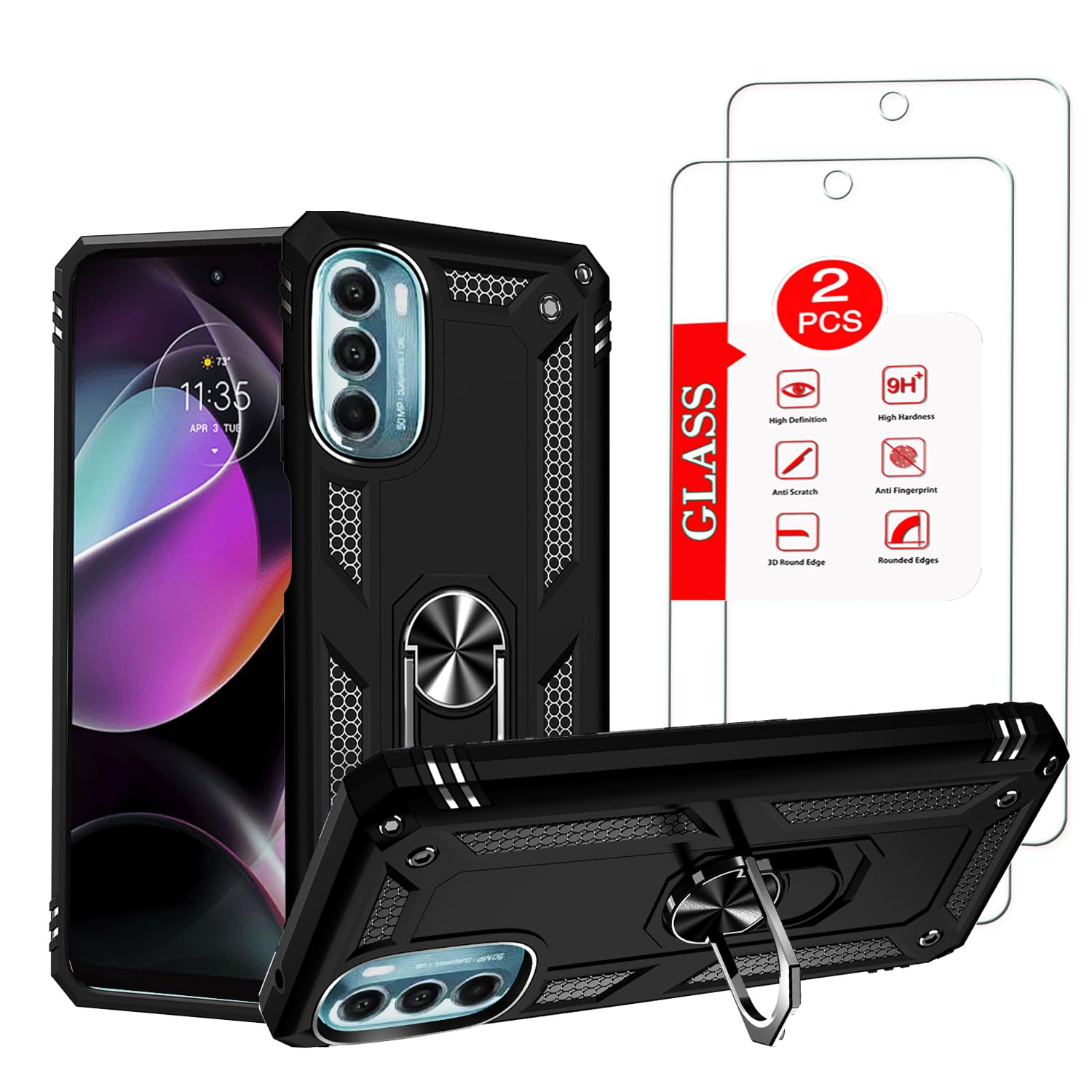 Anvzle for Motorola G 5G 2022 Case with [2 Pack] Glass Screen Protector, for Moto G 2022 Case Heavy Duty Shockproof Armor [Military-Grade] Protective，