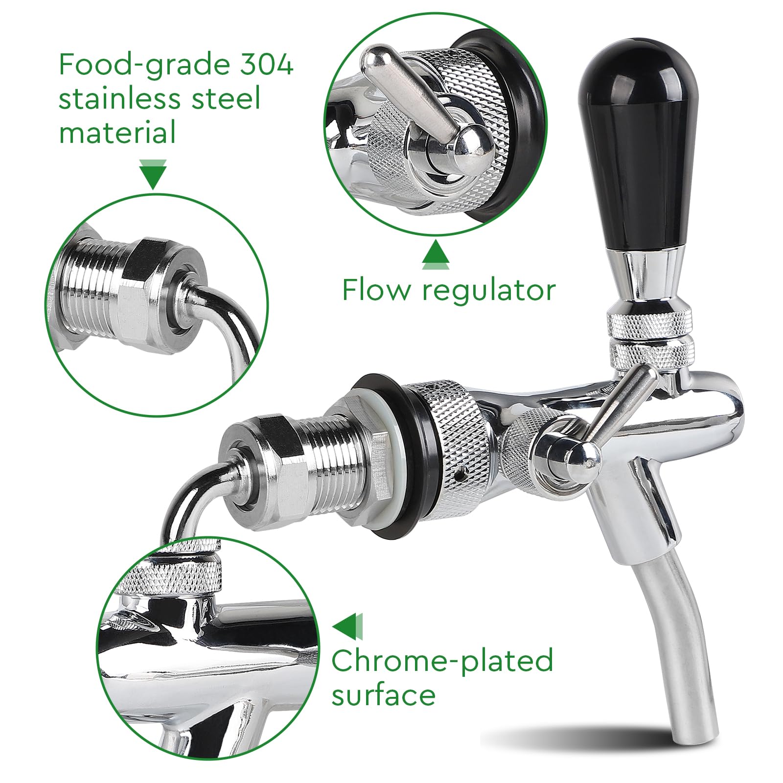 CPROSP Robinet de Bière G5/8 avec Vanne de Contrôle de Débit, Robinet à Bière Chromé, Tige Longue en Acier Inoxydable, Pour Maison, Bar, Restaurants Argenté