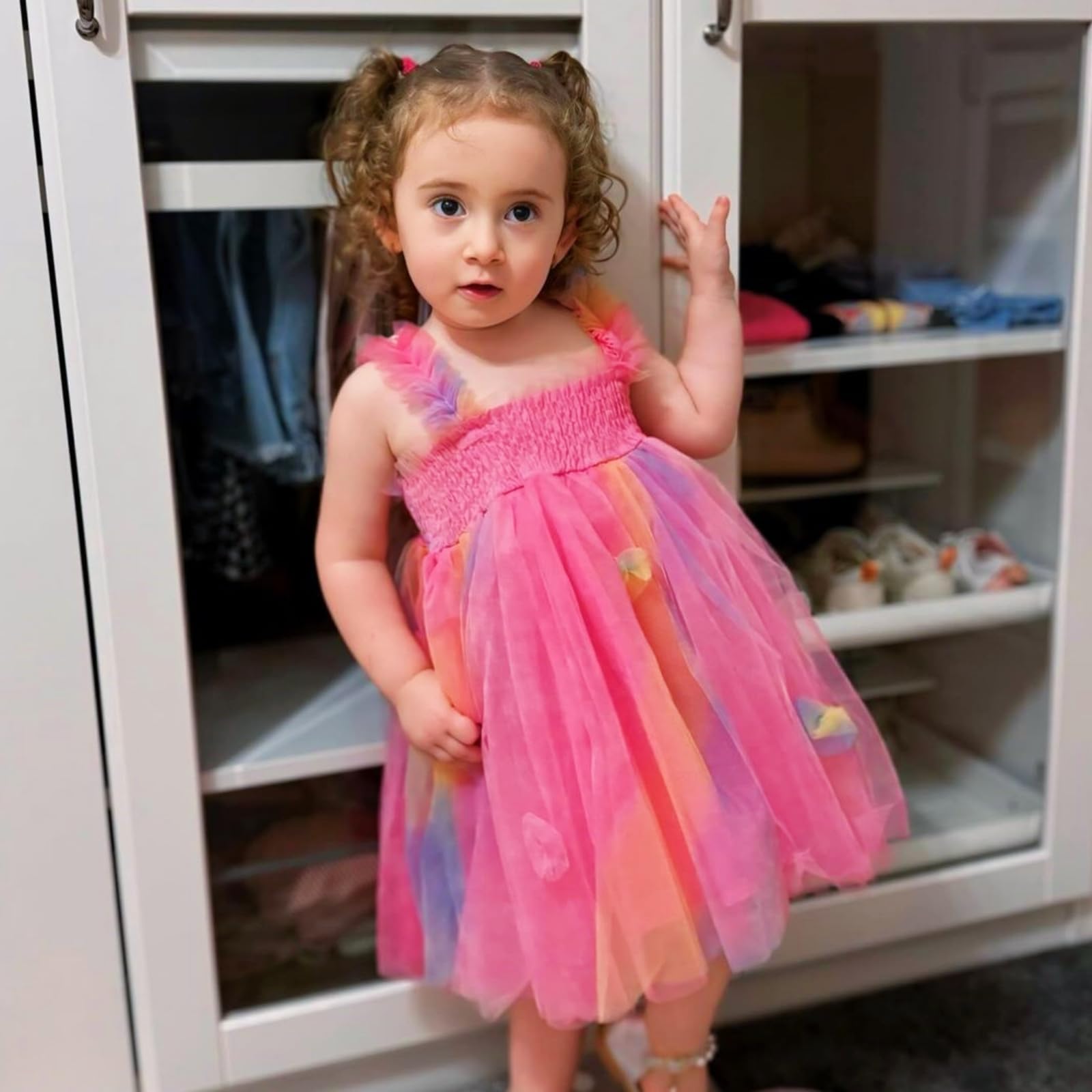 Miipat Bambina Abitini Tulle Farfalla Senza Maniche Abiti Estivi Neonate Bambine Principessa tutù Vestito Floreali Festa di Nozze Abito di Compleanno per la Ragazza