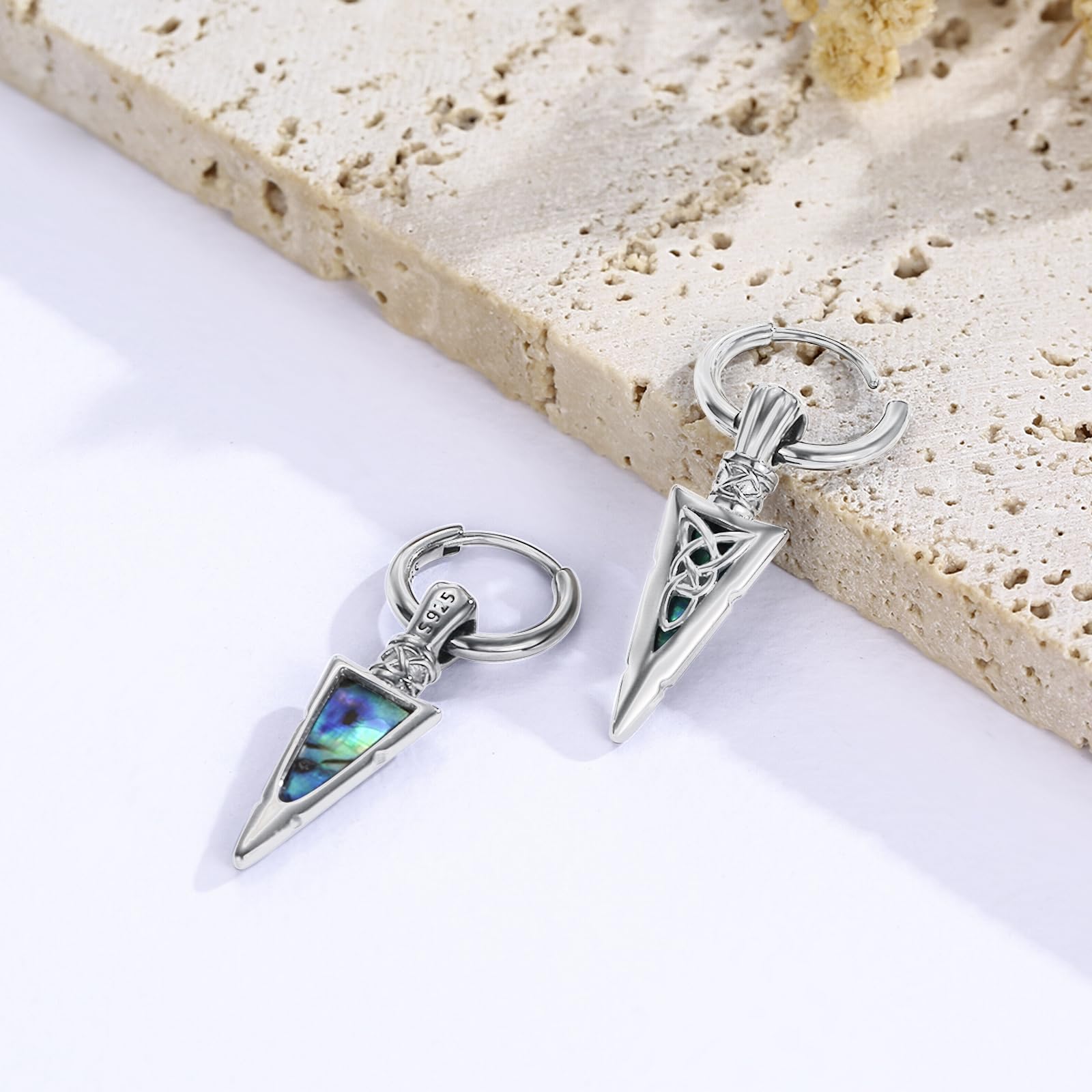 Redsun - Orecchini a cerchio in argento Sterling 925 con punta di freccia, stile vichingo, stile celtico, gioielli nordici, unisex, regalo per figlio