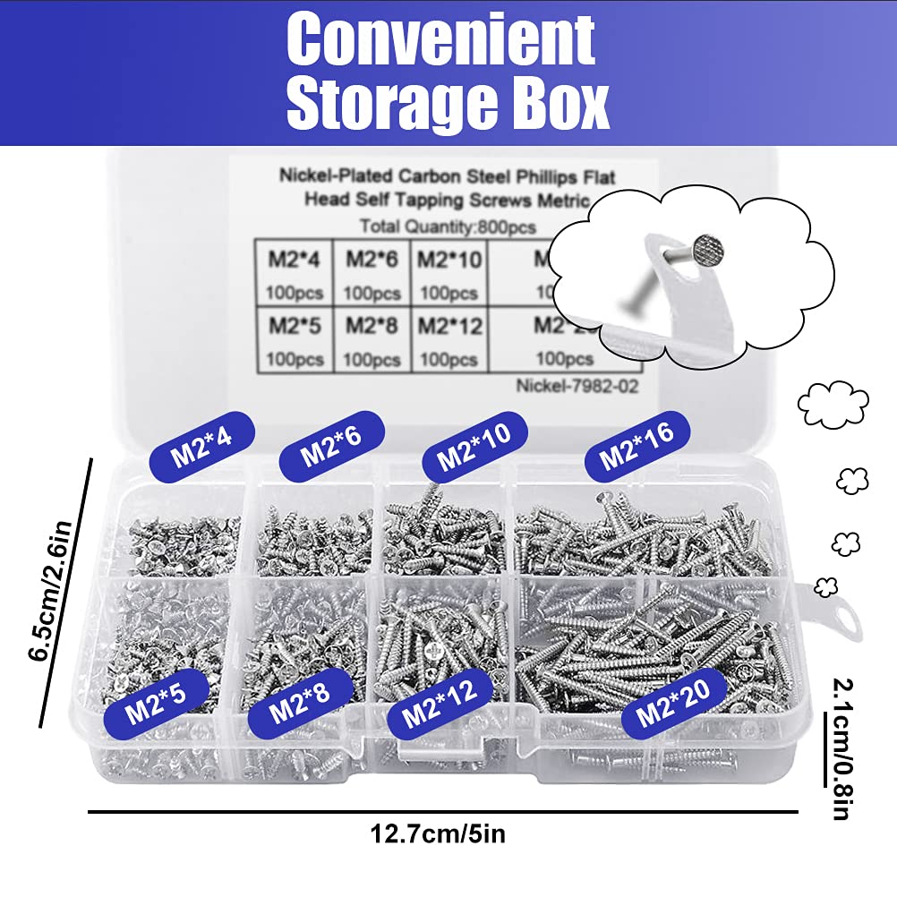 800 Viti Autofilettanti M2 - Assortimento 4-20mm, Acciaio Carbonio - Foto 3