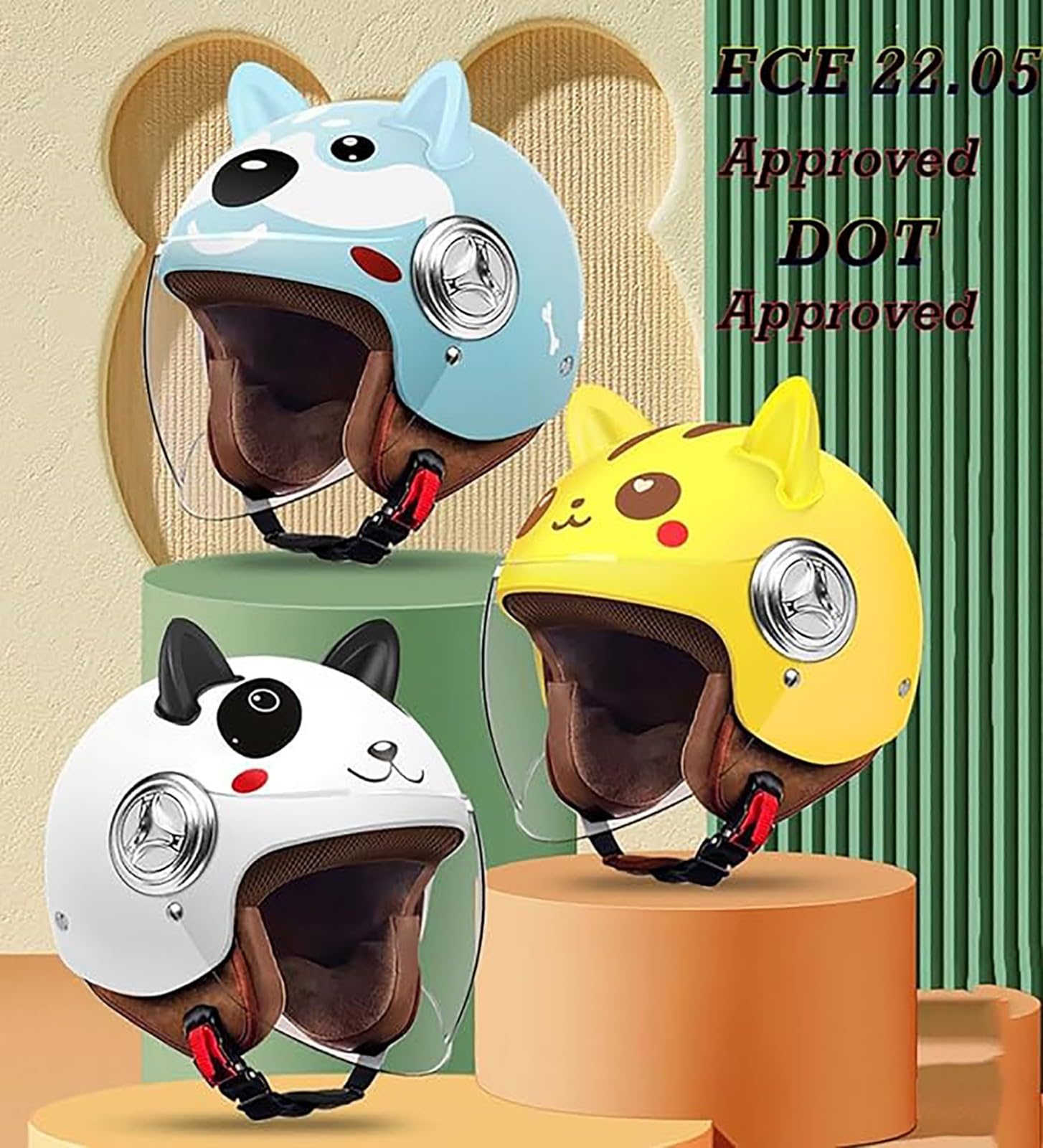 Casco Moto Bambini, Casco Scooter, Casco Jet Con Visiera Parasole, 48-53cm