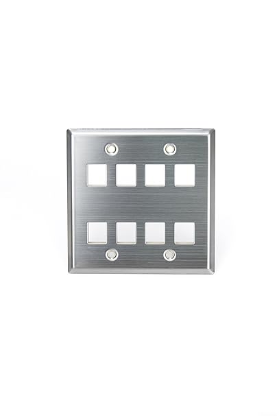 Leviton 43080-2S8 QuickPort Wallplate, Dual Gang, 8-Port, Stainless Steel