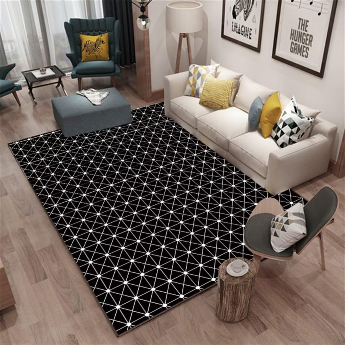 Tapis de salon noir et blanc anti-usure 50x80 pour sublimer et protéger un sol terne
