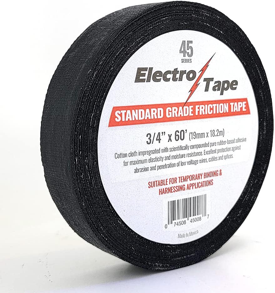 Friction Tape Standard Grade 45 Series - 3/4" x 60ft - High Grade Cloth Rubber Based Adhesive - 1 Roll