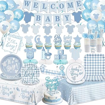 Blue Baby Shower Decorations Boy Blue Gingham Baby Shower Party Decor