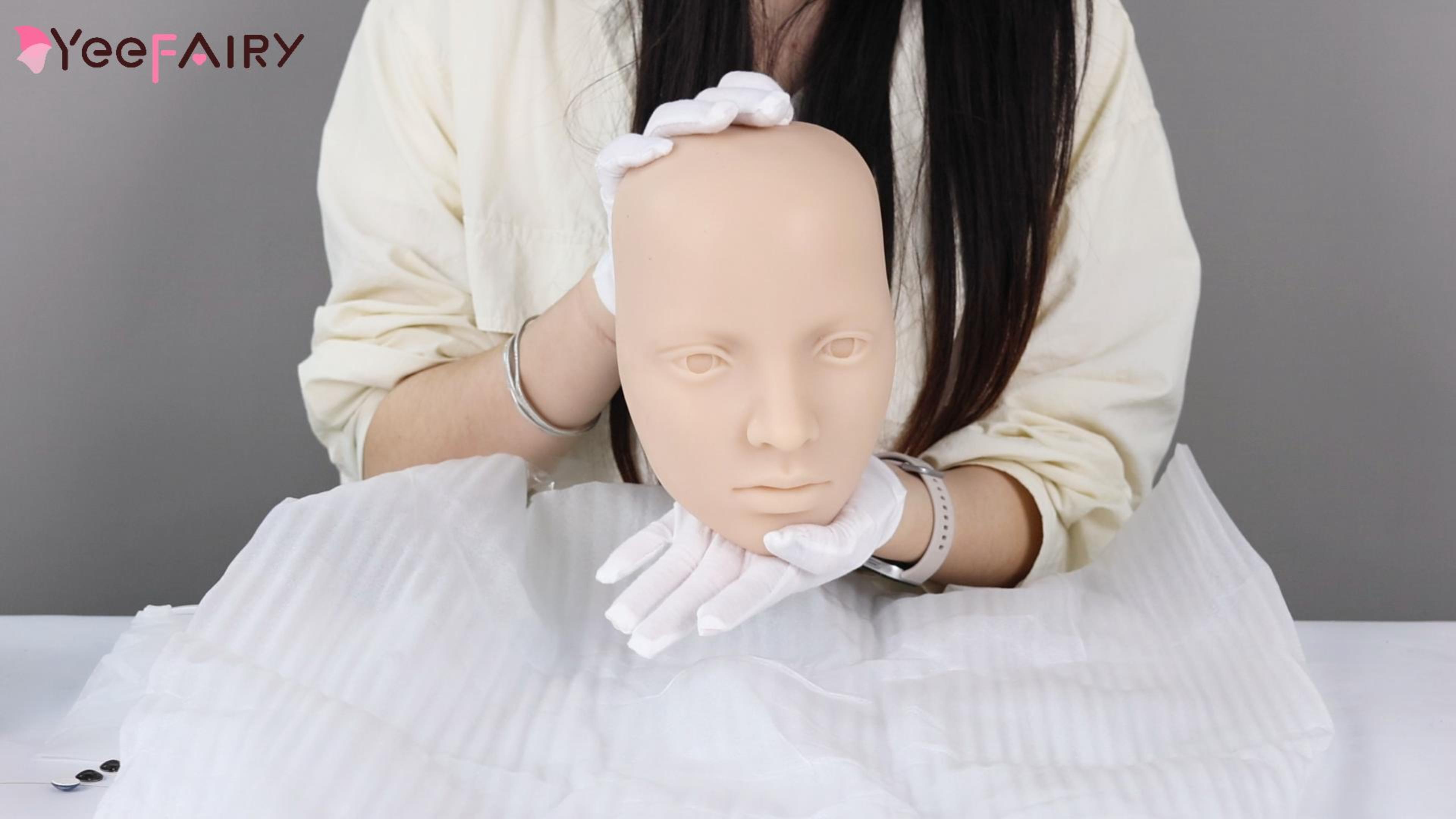 YEEFAIRY 3D Silikon Make-up Übungsgesicht Mit 2 Paar Augäpfeln – Realistische Schmink-Attrappe Für SFX, Beauty & Tattoo-Training (Naturton)