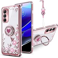 Vista 1 de Funda protectora para Moto G Stylus 5G 2022 para mujer, con purpurina, cristal, mariposa, corazón, floral, delgada, TPU brillante, linda funda Oro