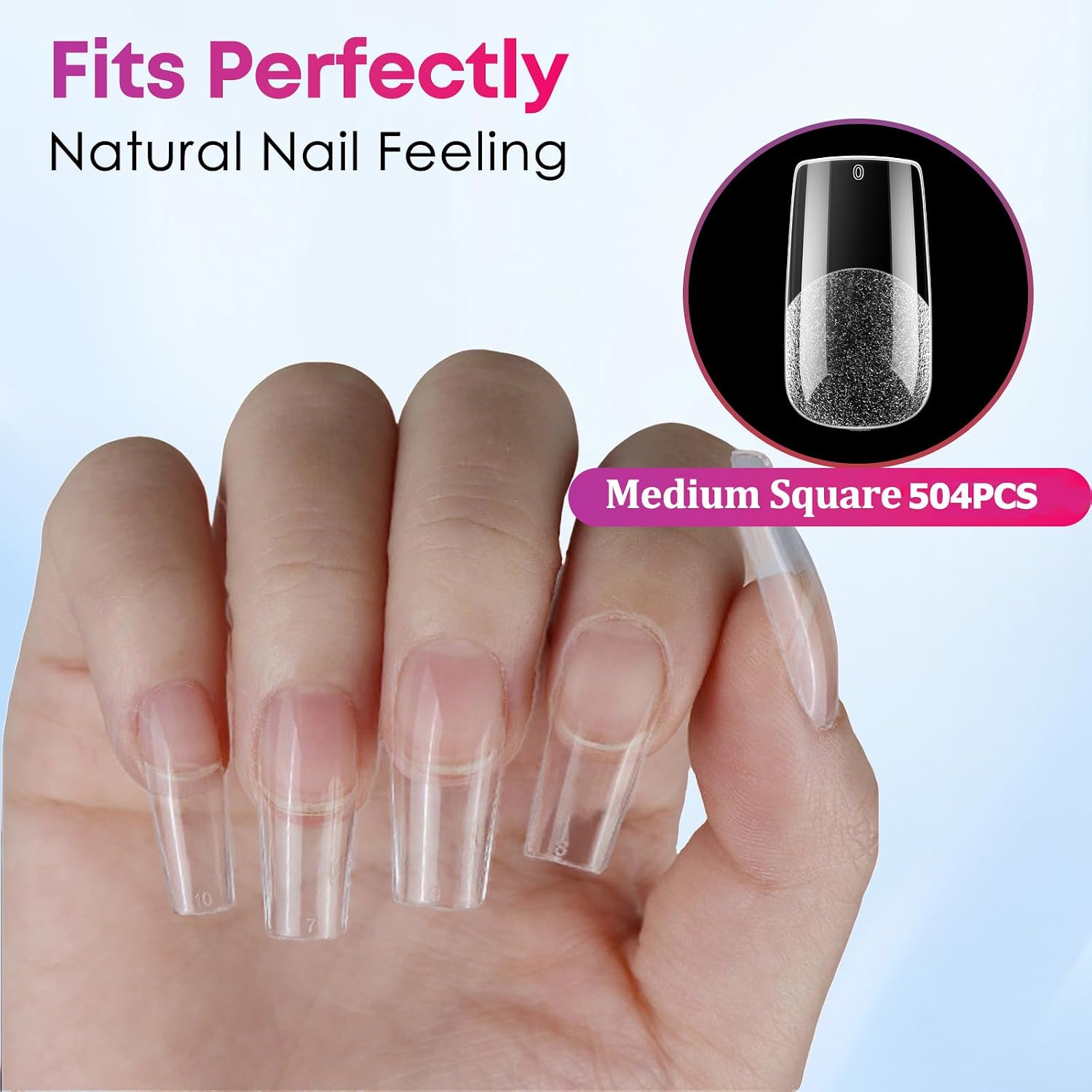 Nail Tips False Nail Clear Gelly Nails Tips 12 Sizes Half Matte (Medium Square - 504PCS)
