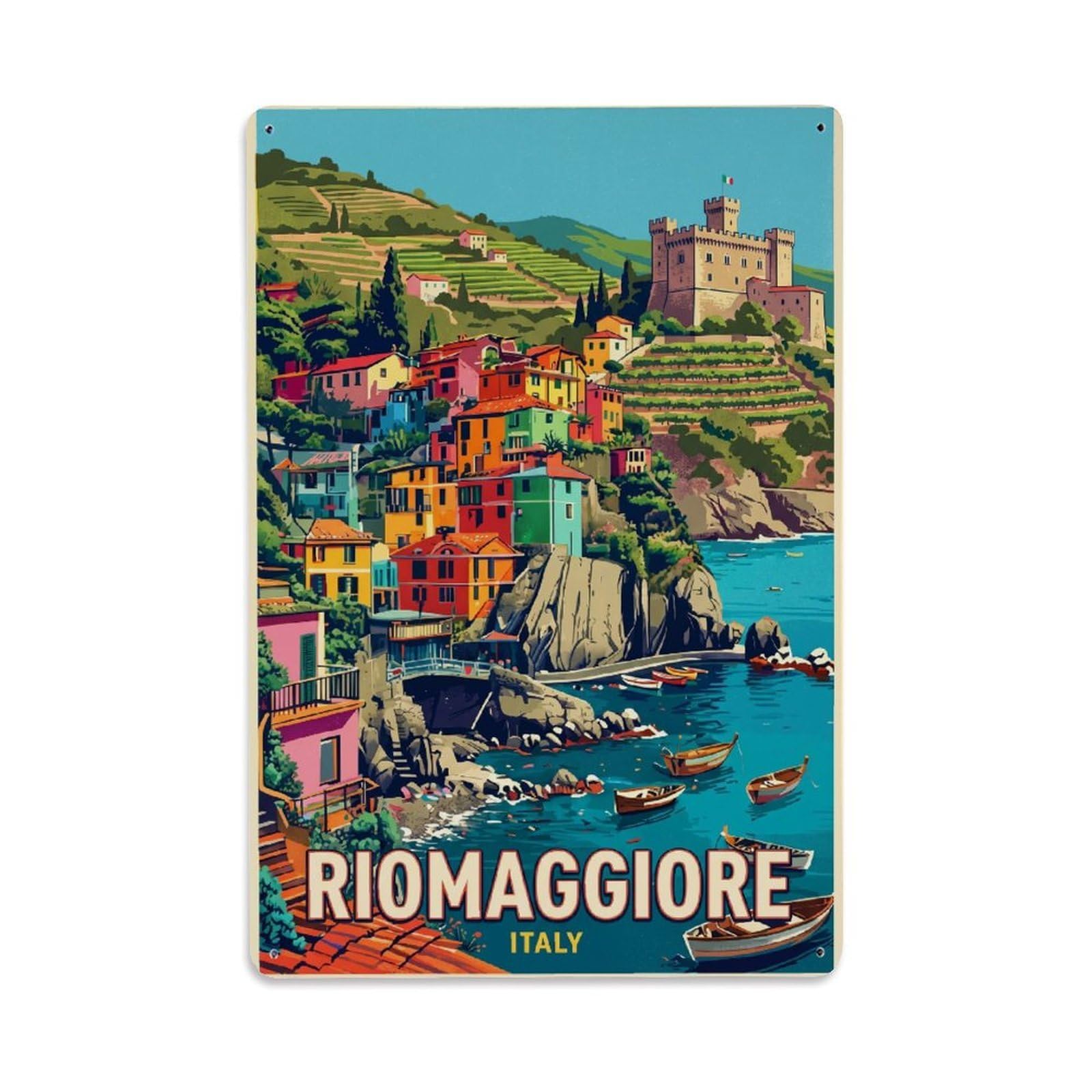 Huiyhb 8X12inch(20X30cm) Vintage Travel Riomaggiore Italy Screenprint Metal Tin Sign