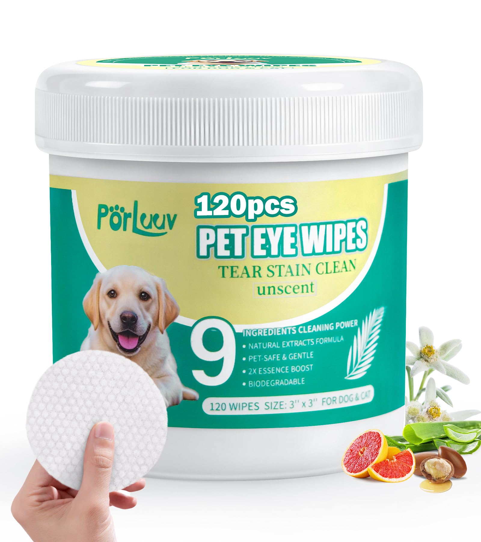 Hypoallergenic Eye Wipes for Dogs &amp; Cats – Gentle Dog Eye Wipes Cleaner with 9X Cleaning Power, Natural Dog Fece Wipes Gently Remove Tear Stains, Crust, Discharge &amp; Debrist, 120Pcs, Unscent