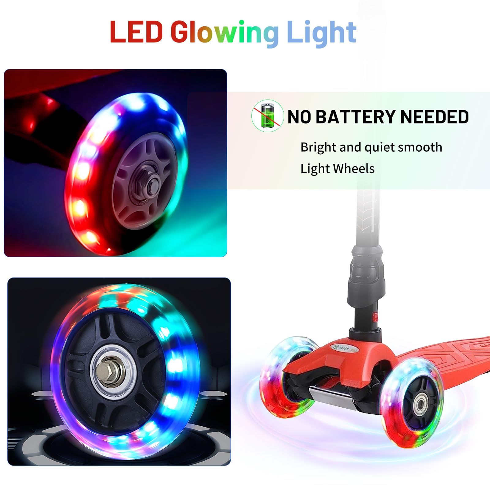 DBREAKS Podświetlane koła skutera, 2 szt. zapasowych kół do skutera, koła skutera 100 mm, podświetlane kółka LED, lampa błyskowa LED, zamiennik skuterów Kick/Razor (czarne)