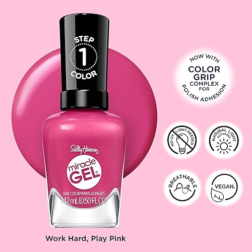 Miniatura 4 de Sally Hansen Miracle Gel Supercharged Pinks Esmalte de uñas  Fórmula similar a gel de calidad de salón, sistema de dos pasos, no necesita luz UV,