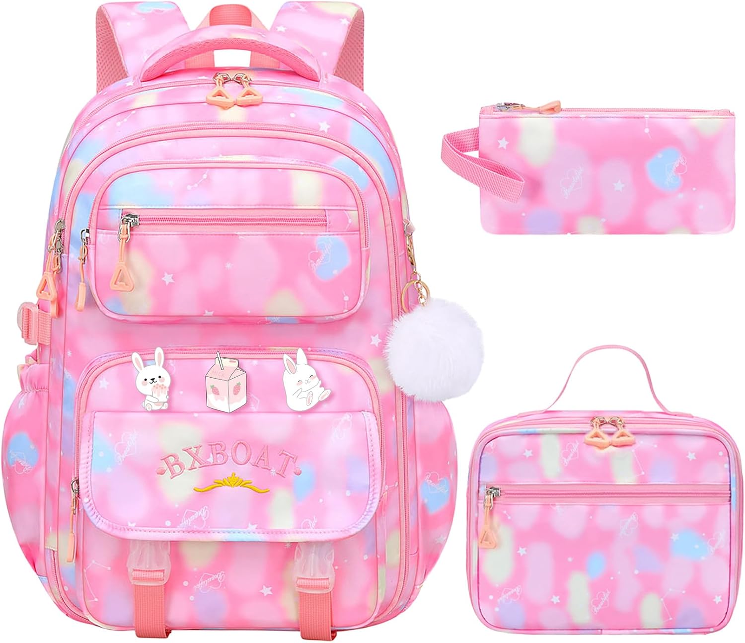 School Backpacks for Girls - 5PCS Cute Girls Backpack with Lunch Box Set, 18" Large Capacity Bookbag for Elementary, Middle and High School Students