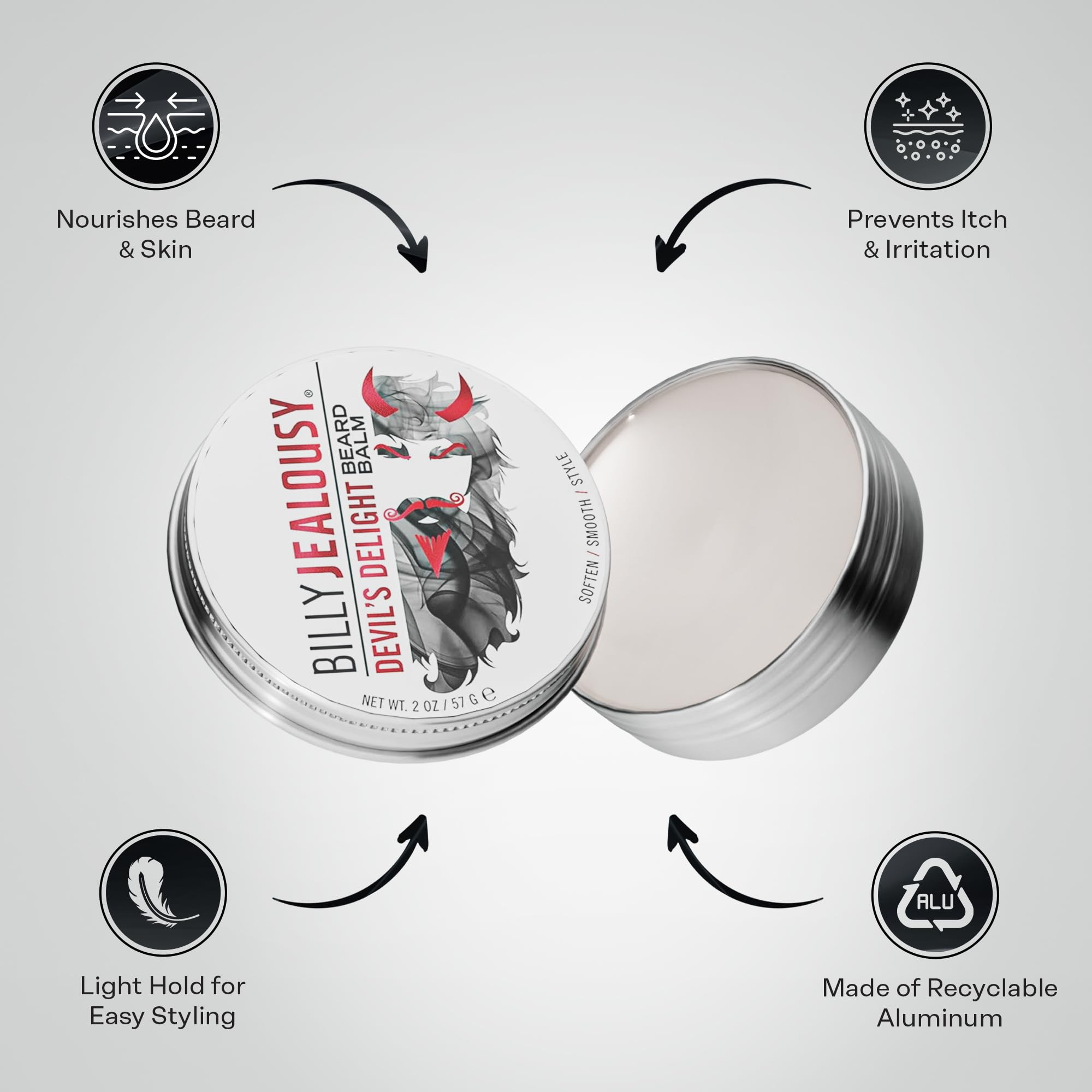 Billy Jealousy Beard Balm with Light Hold & Low Shine, Everyday Beard Styling Balm Loaded With Coconut, Shea & Sunflower Oils For Smooth & Nourished Facial Hair & Skin