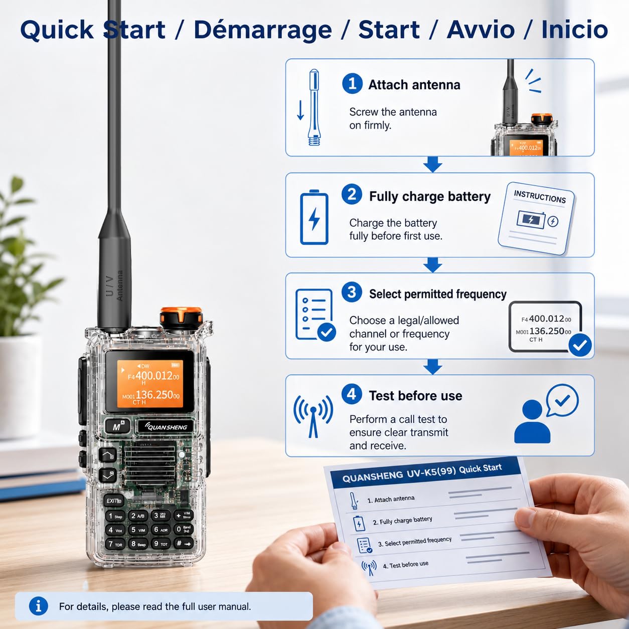 QUANSHENG UV-K5(99) Radio Ricetrasmittente Trasparente, 200 Canali, VOX, Scansione, FM, Display LCD, Batteria Li-Ion, Campeggio e Lavoro