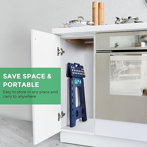 Miniatura 6 de Taburete plegable de 17.5 pulgadas, capacidad de 400 libras, taburete plegable de plástico resistente para adultos y niños, taburete con asa, asa