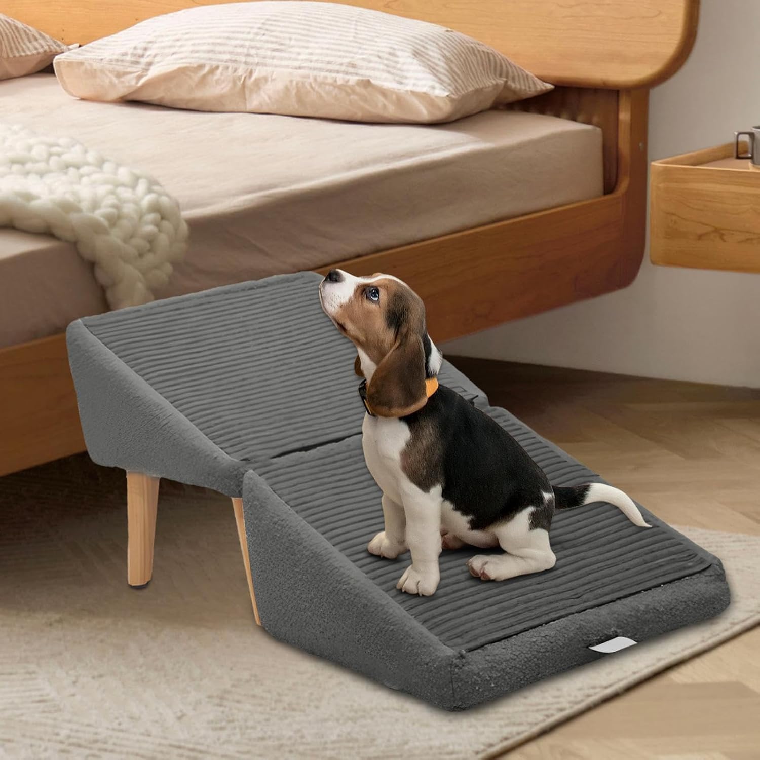 Pliable Rampe pour Chien Escalier Pliable Antidérapant Léger pour Lit Canapé Véhicule (Cendre, Taille Unique)