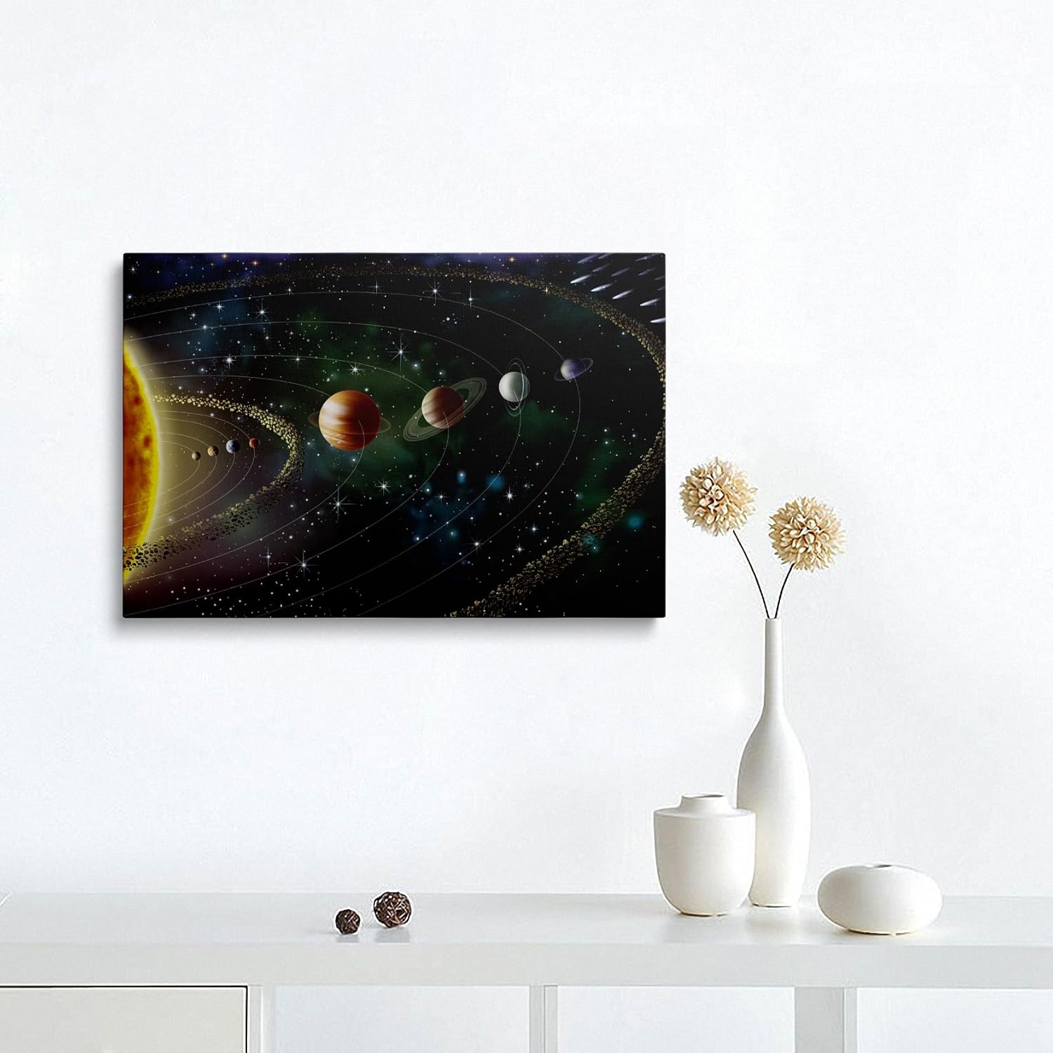 Framed Cool Space Theme Galaxy Astronomy Canvas Wall Art Universe Solar System Poster Planets Decor For Kids Living Room Bedroom Home Office Artwork Gift Ready To Hang(16x24 Inches)