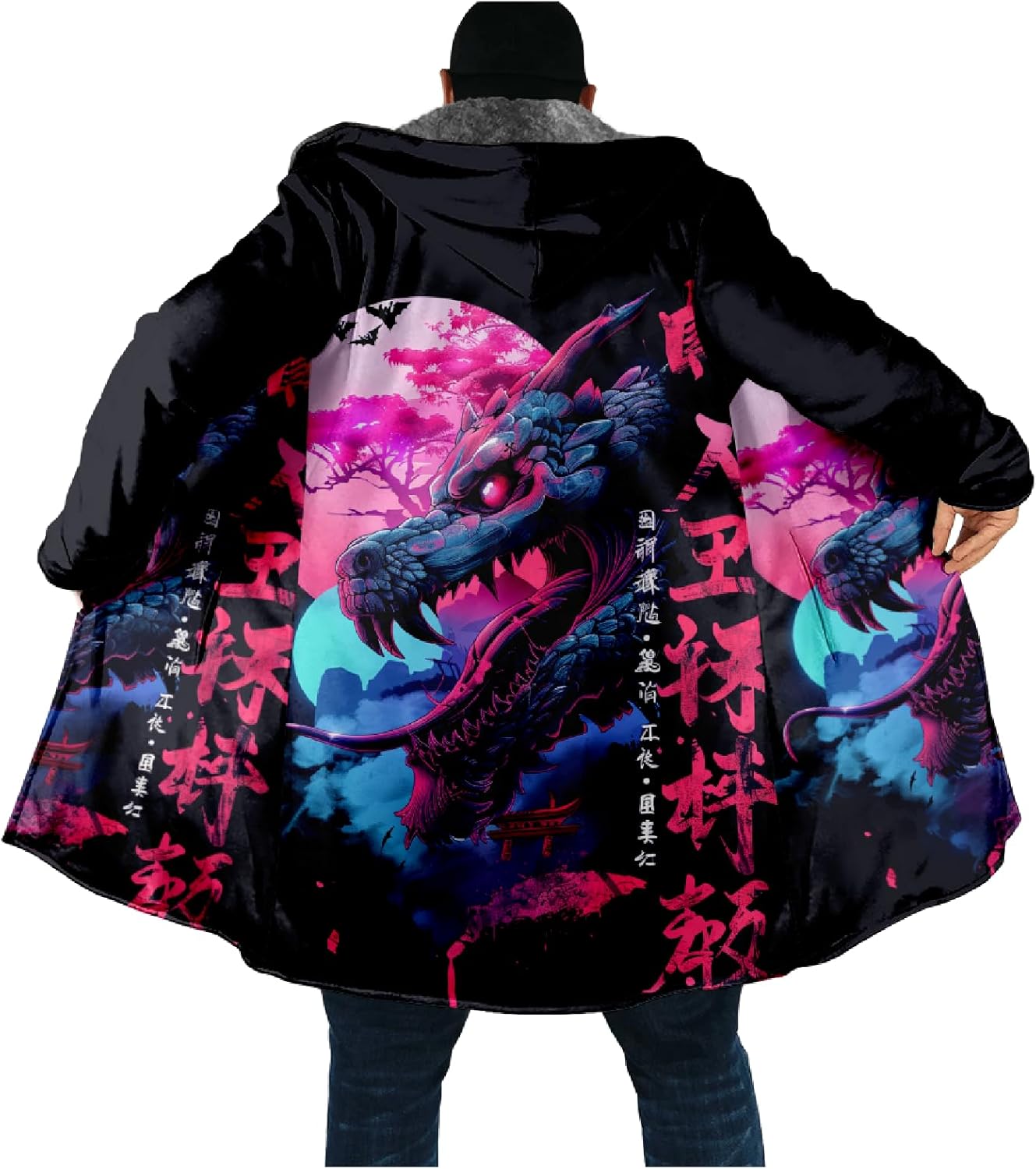 Japanese Dragon Print Mens Zip Up Hoodie Y2K Fleece Big And Tall Full Zip Hooded Long Sleeve Novelty Sweatshirt - Image 5
