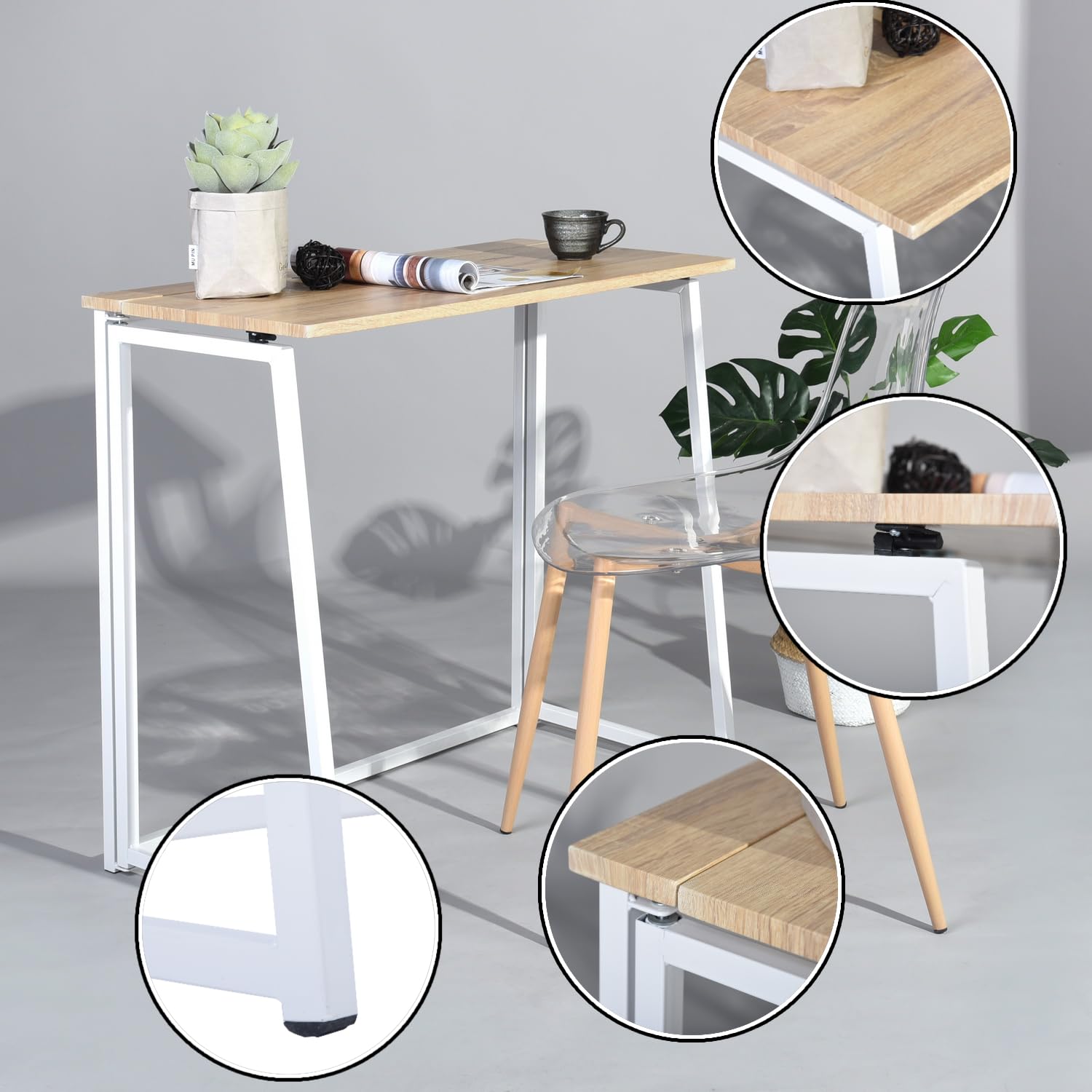 Table de Camping Pliante avec Cadre en Métal Blanc Léger pour Les Activités de Camping en Plein Air Table Compacte Pliable en Bois de Chêne pour Les Repas de Voyage