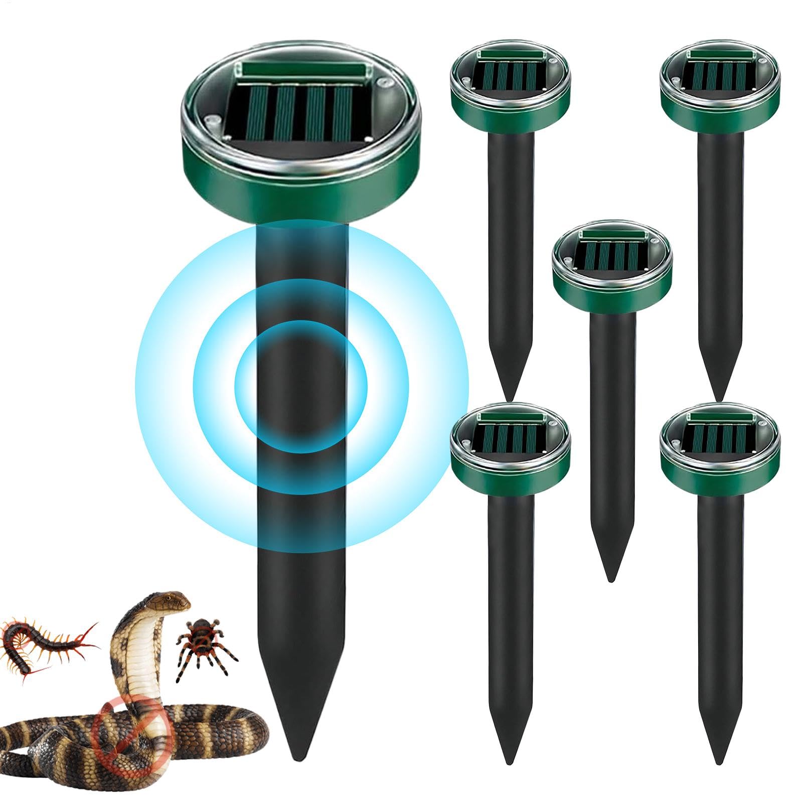 Piquets répulsifs Anti-Taupes – Serpent à ultrasons d'extérieur | 6 x piquets de Dissuasion étanches pour Cour, Jardin, pelouse