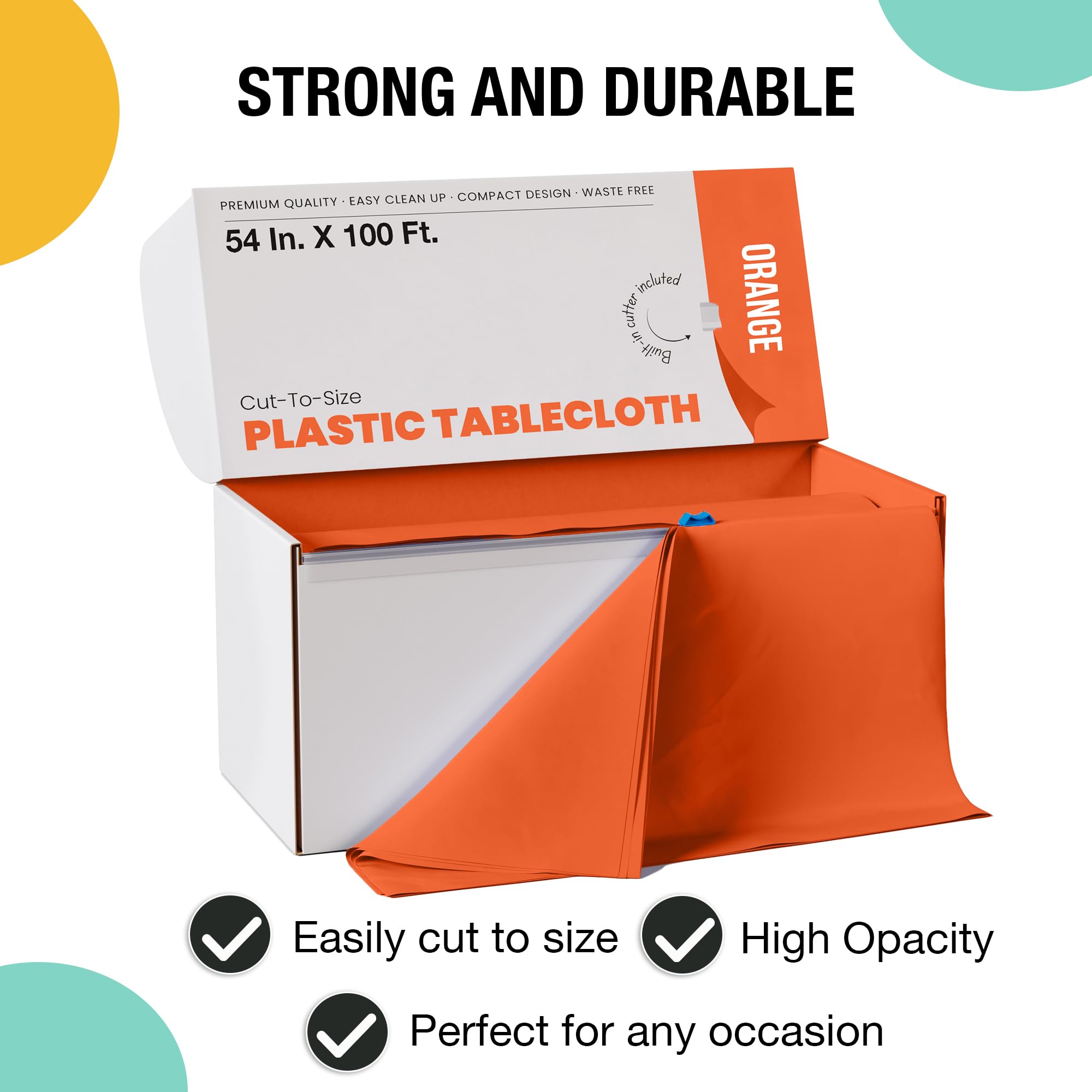 Exquisite 54 Inch X 100 Feet Orange Plastic Table Cover Roll in A Cut, to - Image 4