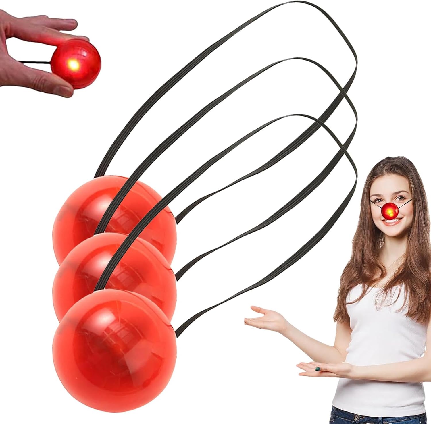 Hujinkan 3 Red Nose,LED Glowings Red Clown Nose For Red Nose Day2024