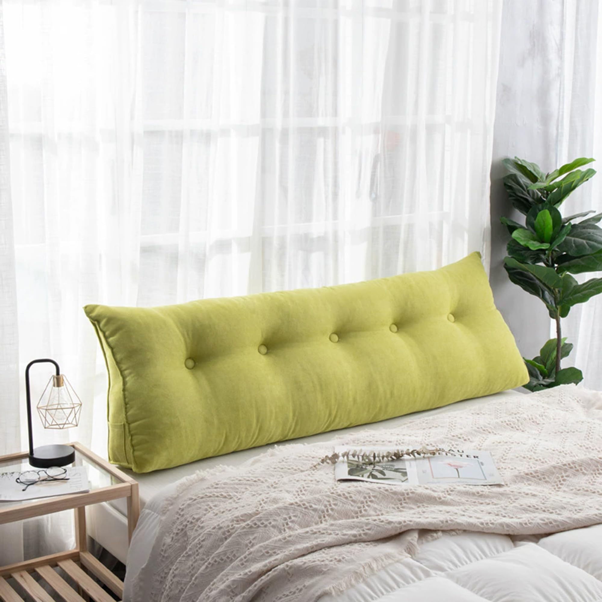Hruile Large Reading Pillow for Bed, Wedge Reading Bolster Headboard Cushion, Bed Backrest Positioning Support Pillow, Back Lumbar Support Cushion with Removable Cover (150x50x20cm,Green)