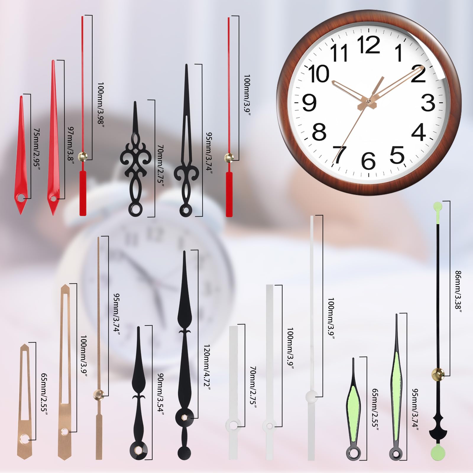 Tanstic 6Pcs High Torque Long Shaft Clock Movement Clock Repair Parts Replacement Clock Movement Mechanism with 6 Different works of Hands(13mm/0.51” - Image 3