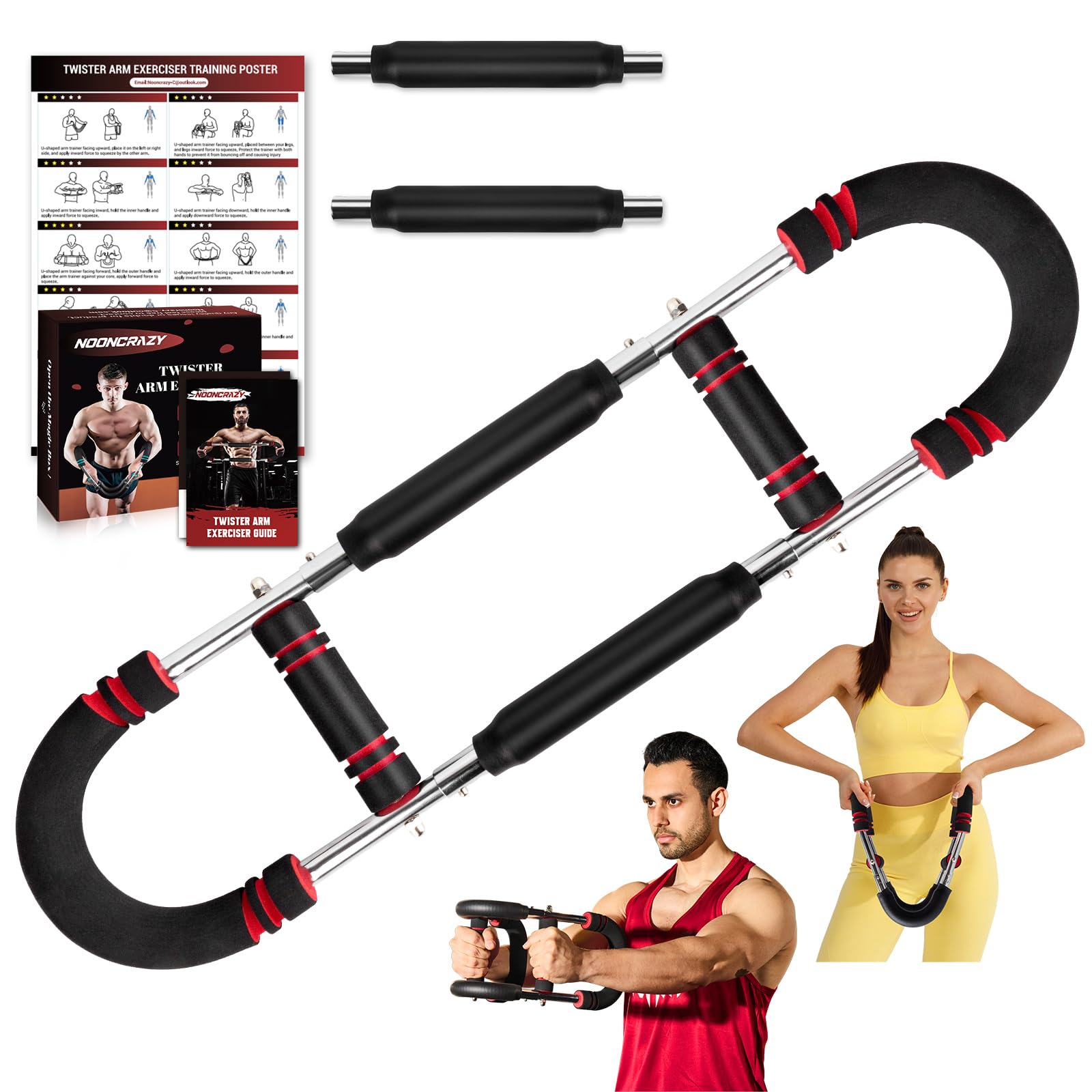 Twister Arm Trainer, 30-160 lbs Adjustable Twister Arm Chest Exerciser with 2/4 Spring & Poster for Men & Women, Detachable Power Twister Home Fitness