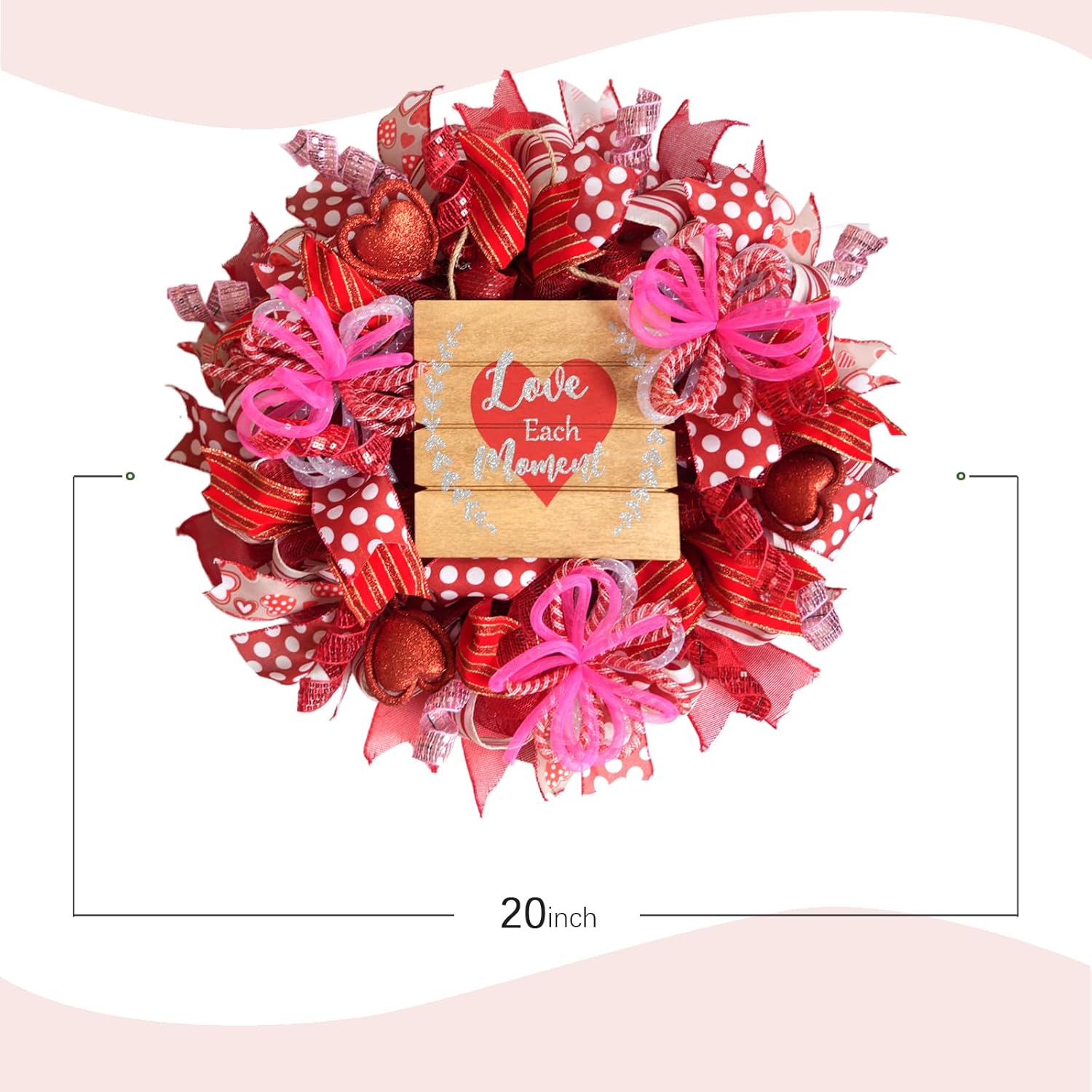 Bibelot 20 Inch Valentines Day Mesh Wreath, Red Pink Mesh Wreath with Ribbon Berry, Valentine's Day Wreaths for Wedding Anniversary Indoor Outdoor Decor - Image 4