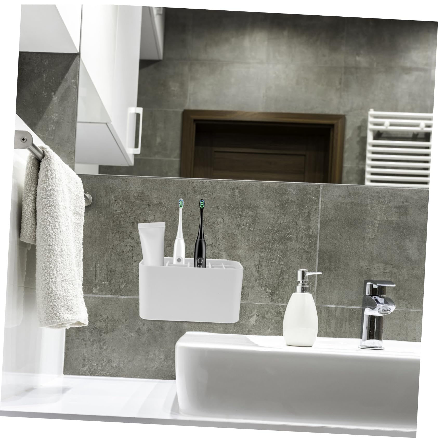 MAGICLULU Portaspazzolini da Denti da Parete per Bagno, Organizer per Spazzolini Elettrici, Abs Bianco, Fori di Drenaggio, Gancio Adesivo Resistente
