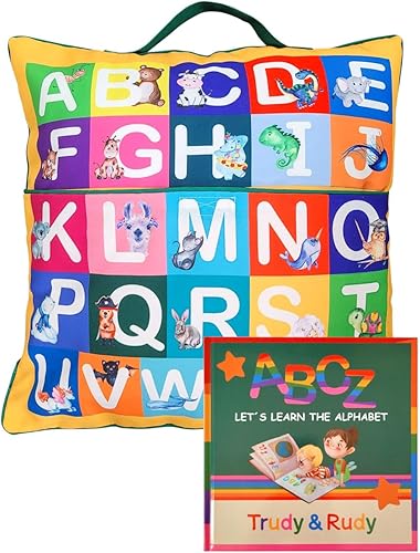 ABC - Funda de almohada y libro de aprendizaje del alfabeto con seguimiento de letras, materiales educativos para la primera infancia y actividades