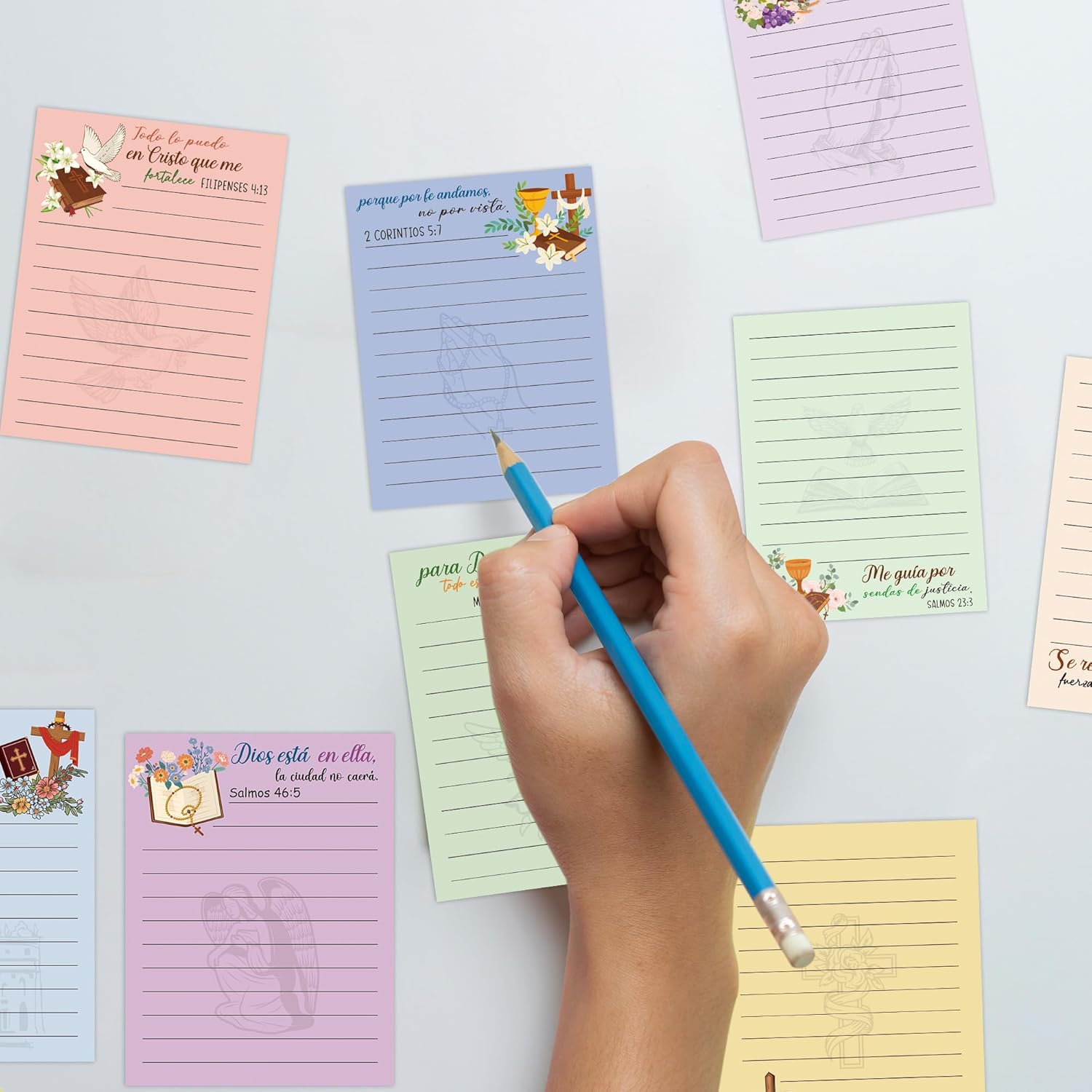 9 Pack Spanish Bible Verse Sticky Notes Set, 450 Sheets Christian Self-Stick Notepads with Inspirational Scripture Designs in Español, Faith Gifts for Church Women or Believers - Image 6