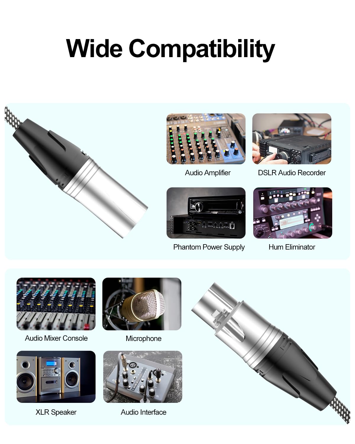 Geflochtene XLR-Kabel, 15,2 m, lange XLR-Kabel, XLR-Stecker auf Buchse, 3-polig, symmetrisch, geschirmt, Audiokabel für Mikrofonmischer, Aufnahmestudio, Podcast, Mikrofon, Lautsprechersysteme,