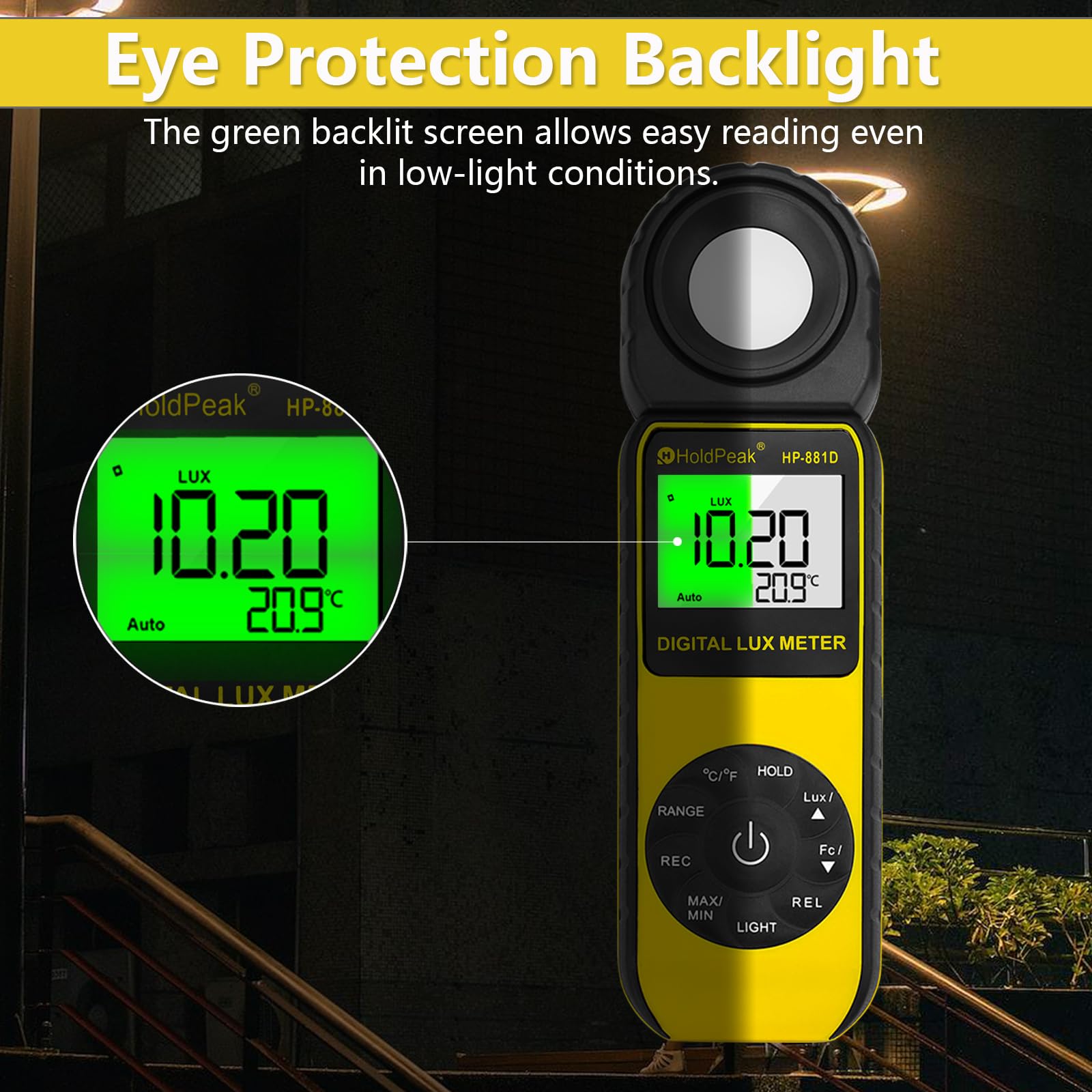 HoldPeak 881D Luxmetro Digitale Professionale, Misuratore di Luce 0.1-400,000 Lux, 1-40,000 FC,Misurare Temperatura,LCD Retroilluminato,Batteria Inclusa…