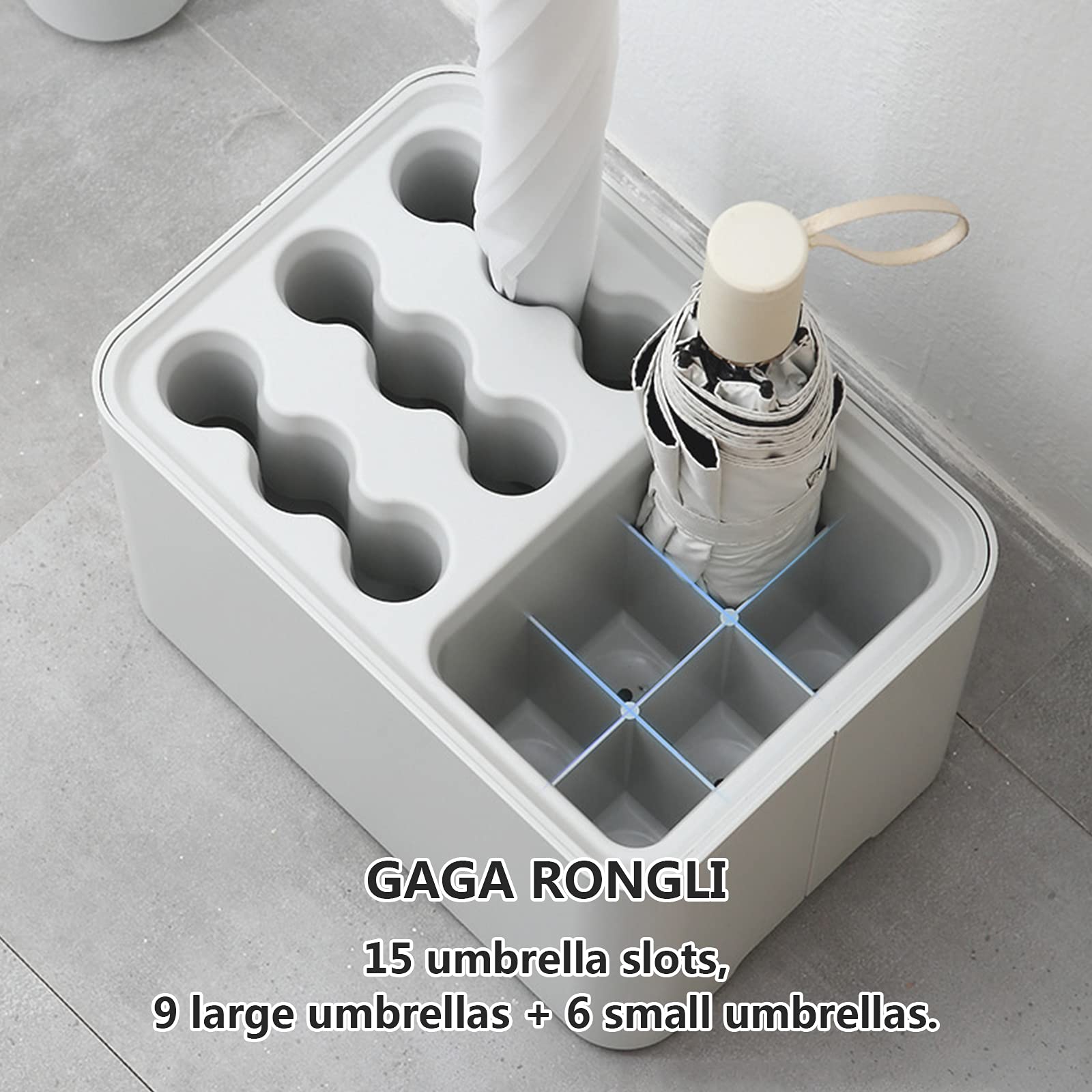 Porta Ombrelli Moderno Con Vasca Raccolta Acqua - Capacità 15 Ombrelli - Bianco - 2