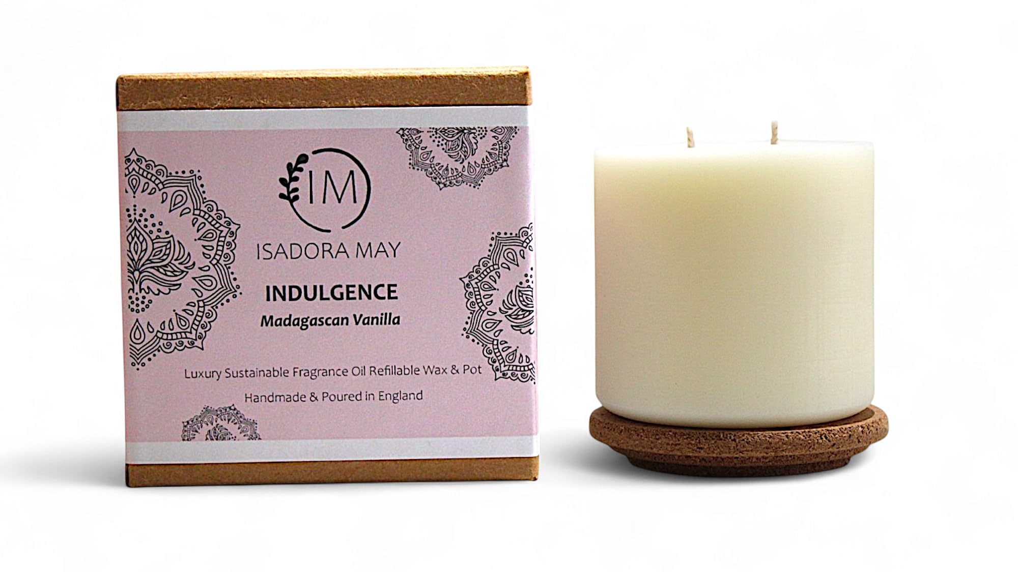 IM - Isadora May | Handmade Midi Candle Wax Refill | Up to 50 Hours Burn | Vegan Wax | Sustainable Fragrance Oil | Indulgence - Madagascan Vanilla | Double Wick | Handpoured in Newcastle Upon Tyne