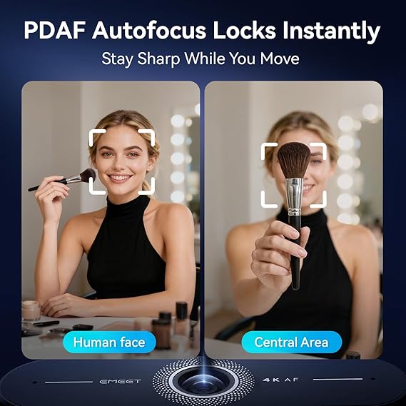 EMEET C60E 4K Webcam with Tripod, Streaming Camera with PDAF Autofocus, Dual Microphones, Auto Light Correction, 73 FOV, Plug & Play USB Webcam for Live Streaming, Gaming & Real-Time Interaction