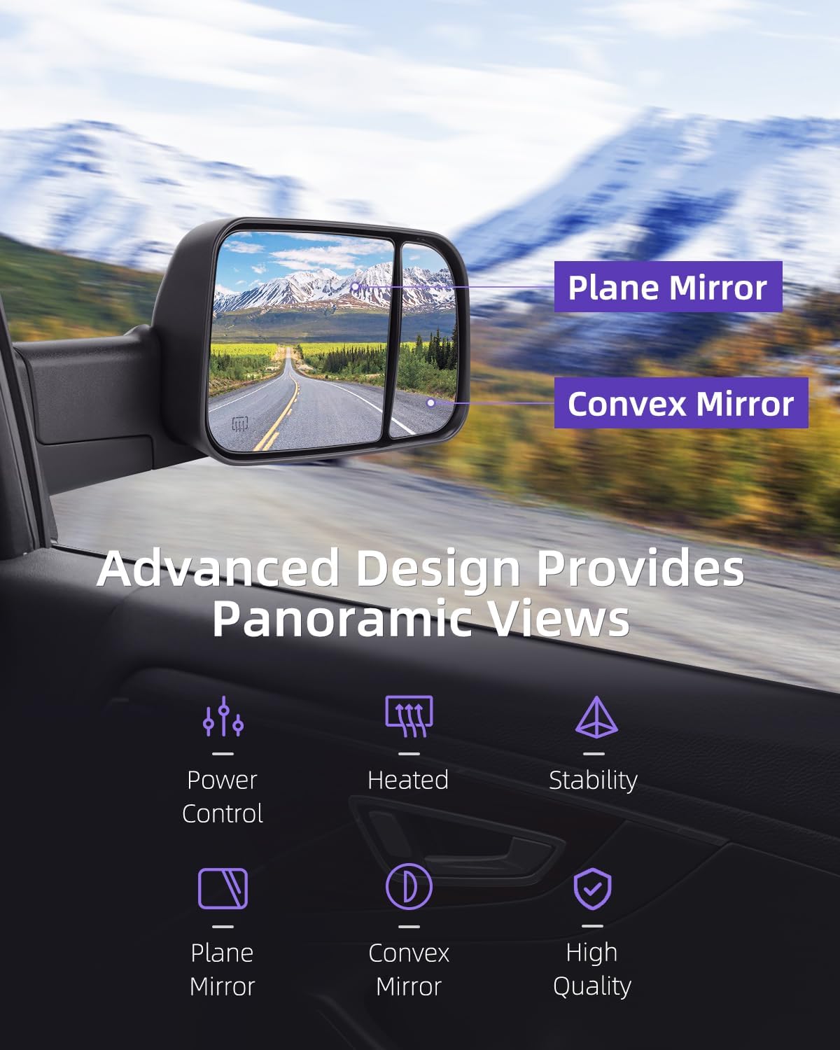 Towing Mirrors Fit for 1998-2002 FOR DODGE For Ram For 1500 Ram For 2500 Ram For 3500 Truck Tow Mirrors With A Pair LH and RH Side Power Regulation with Heating No Turn Signal Lamp