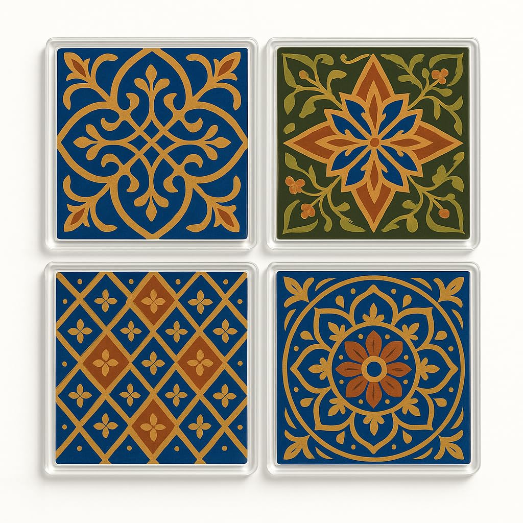 The Plum Penguin Timeless Motifs Acrylic Coaster Gift Set Of 4 With - William Morris Inspired Elegance For Home Decor