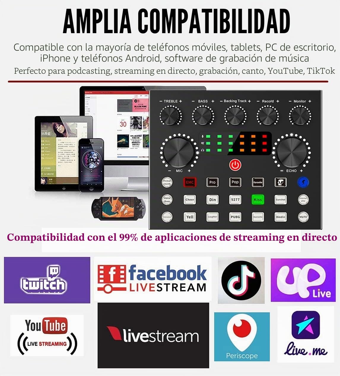Paquete de equipo de podcast, paquete de micrófono de podcast BM800 con cambiador de voz V8s, paquete de estudio de grabación de micrófono de condensador para podcast, transmisión en vivo, canto, PC,