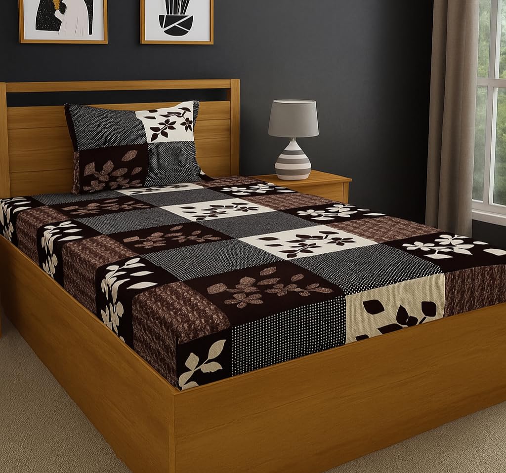 DECORUM Glace Cotton Single Bedsheet with 1 Pillow Cover | Soft, Durable, Lightweight & Skin-Friendly Fabric| Suitable for Single/Diwan Bed Size-image-18