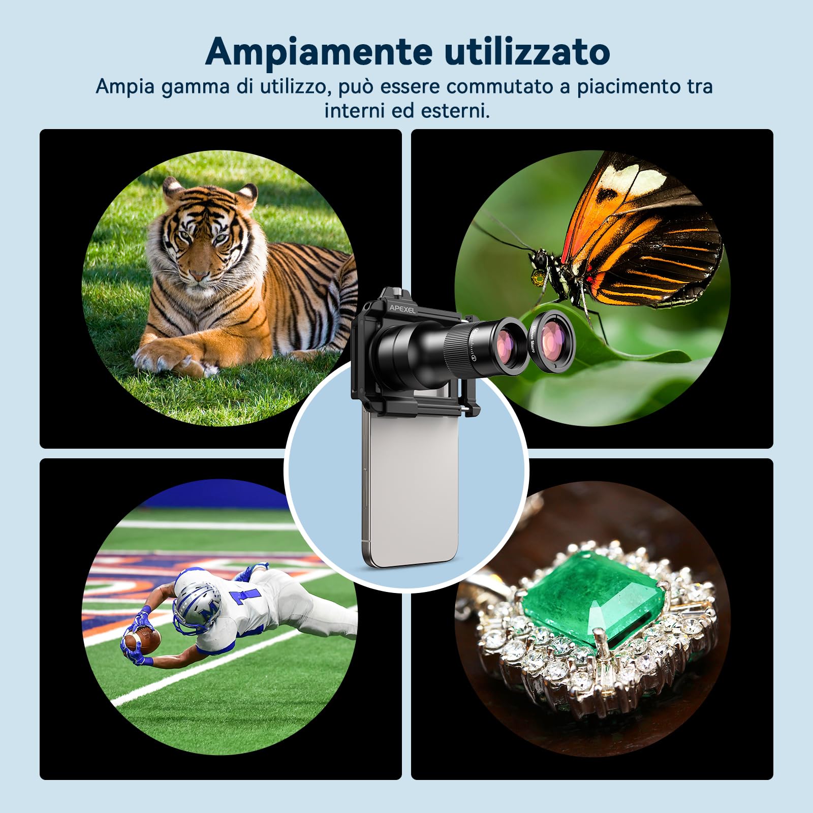 APEXEL Teleobiettivo HD 6X con Messa a fuoco Fissa e Clip Universale Migliorata, Obiettivo macro da 150 mm,Rivestimento FMC, Adatta per iPhone 17/16/15..., Samsung, Pixel e Altri Smartphone,Nero